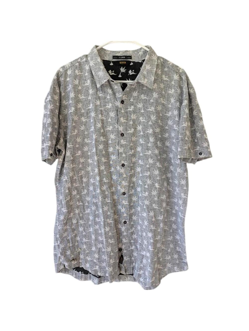 KR3W Shirt XL Gray Weed Leaf Palm Tree AOP Short Sleeve Button Up Skateboarding